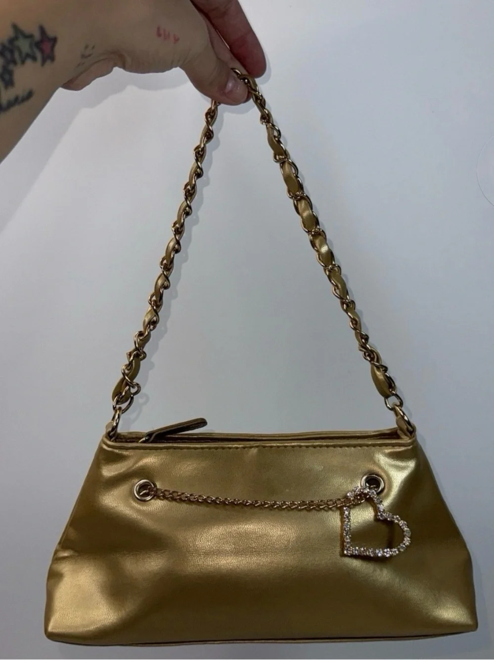 Gold Shoulder Bag with Heart Charm
